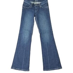 Royalty Jeans Size 25 Womens Blue Slight Flare Leg Fits 29x30 Embroidered Pocket